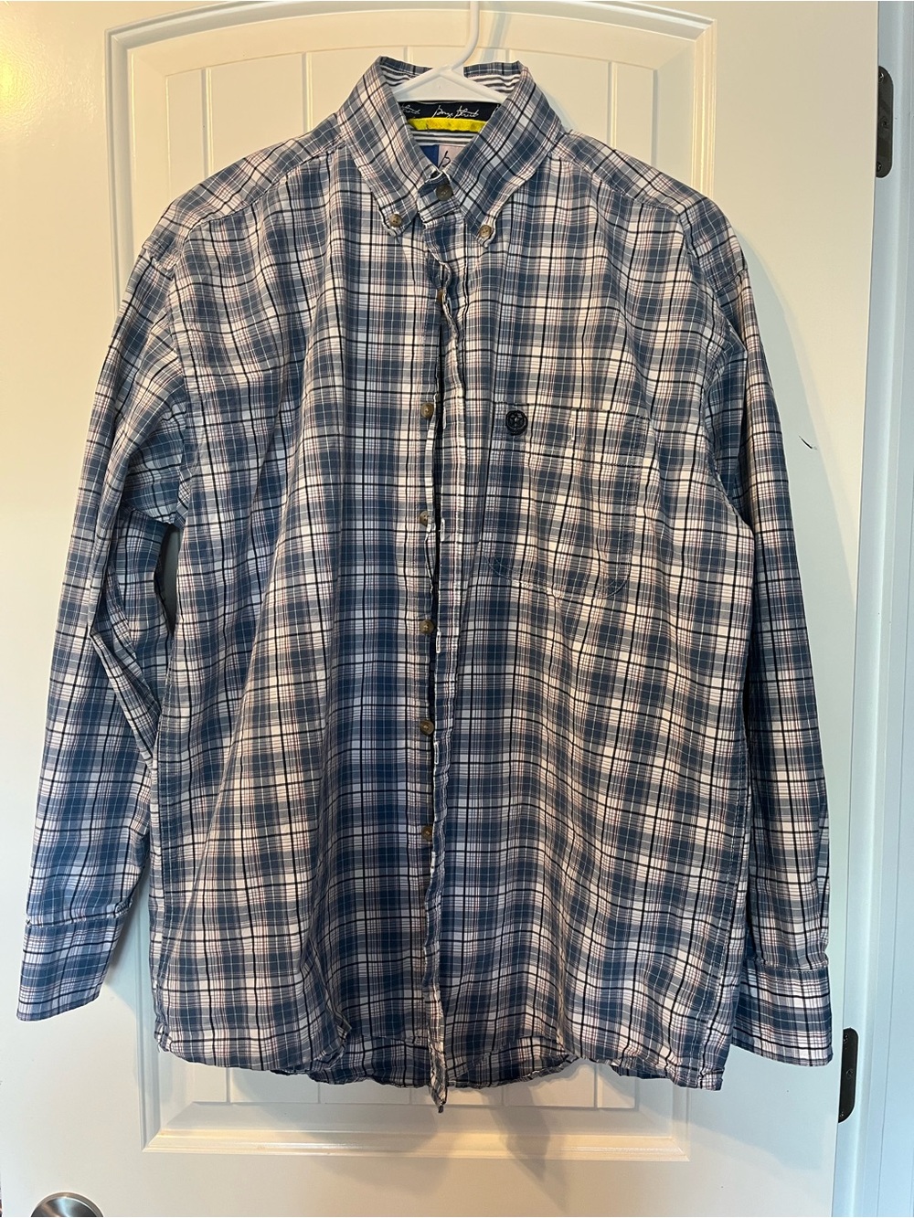 Wrangler Blue and White Plaid Button-Down Shirt